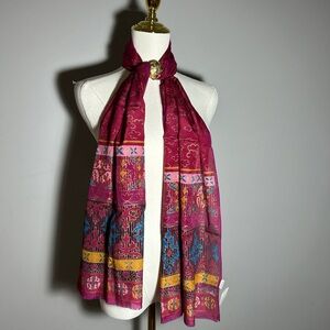 Vintage Oscar De La Renta boho floral brocade silk long scarf